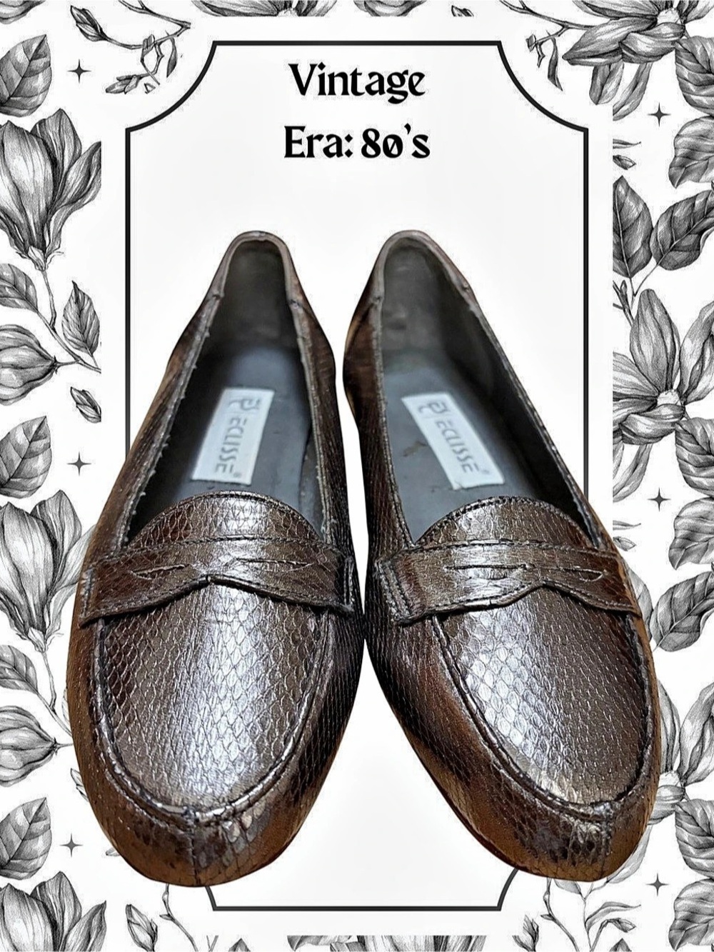 Vintage Snakeskin Silver Penny Loafers